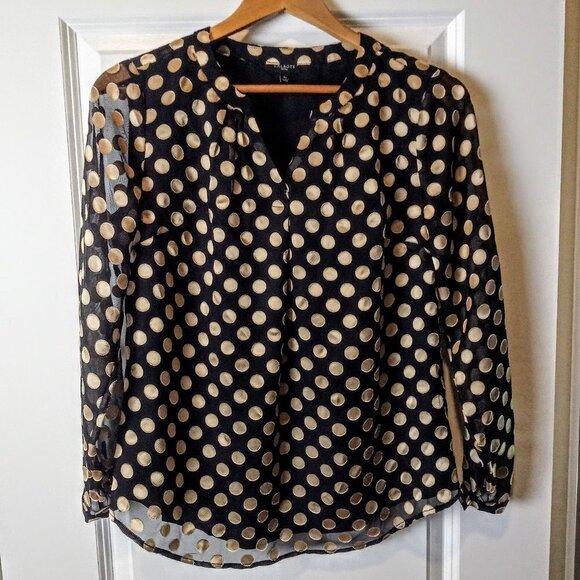 Talbots Petite Black Gold Polka Dot Print Tunic - Picture 1 of 5